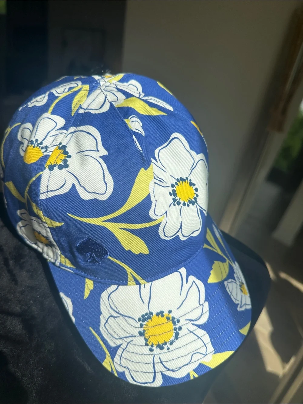 kate spade Blue Floral Cap with White and Yellow Flowers